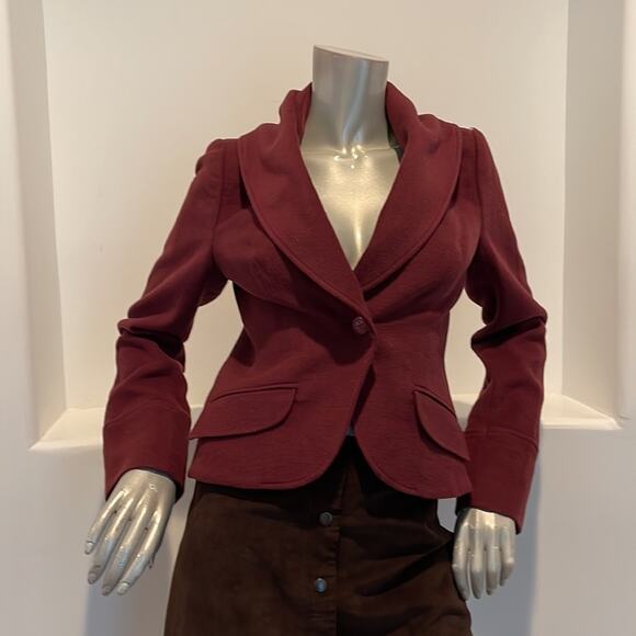 A D E C2 By Philippe  A D E C Cropped Wool Blazer Jacket Burgundy Size 10 - Picture 9 of 14